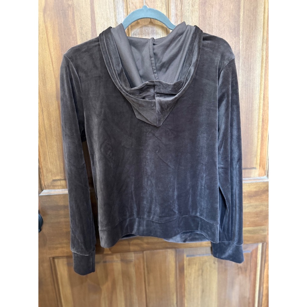 NWT Cable & Gauge Studio Brown Velour Ruched Zip Hoodie Rhinestone Accent Size M - Picture 6 of 8